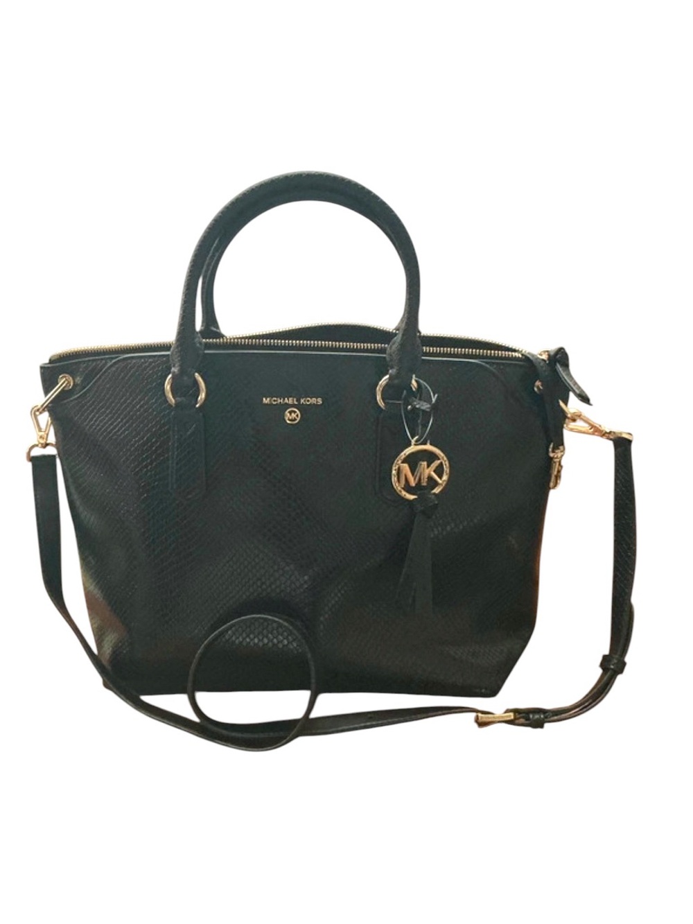 Michael Kors Elson Vegan Faux Leather (snakeskin texture) Satchel Black